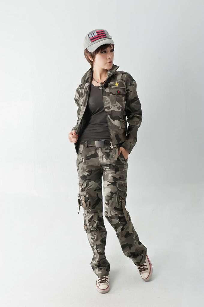 2014秋装户外休闲迷彩服女装军装军迷迷彩外套长袖帆布纯棉8070