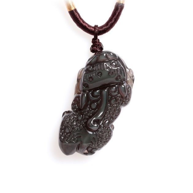 瑜瑞轩水晶 正品天然巴西冰种黑曜石貔貅一步登天吊坠 男款 1366