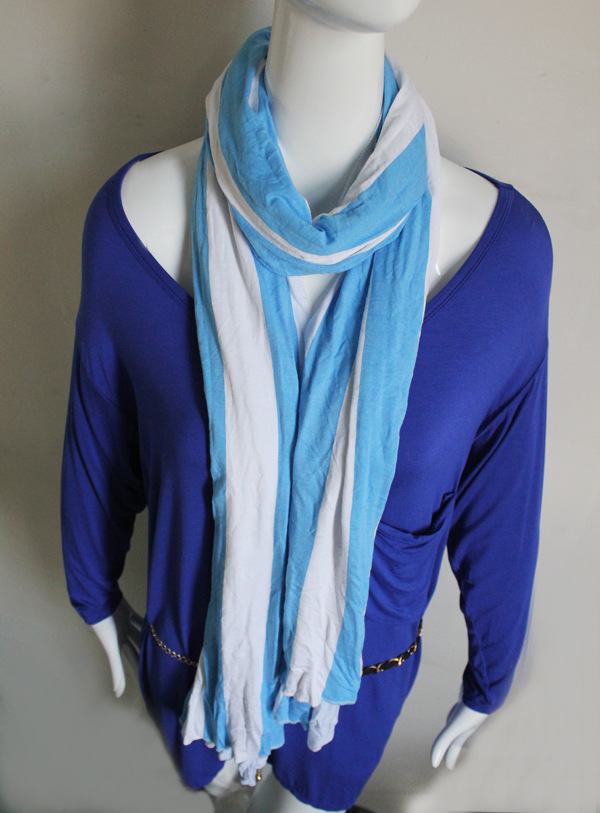 2012围巾新款 清新蓝白条纹长款保暖围巾/女士围巾 112-6