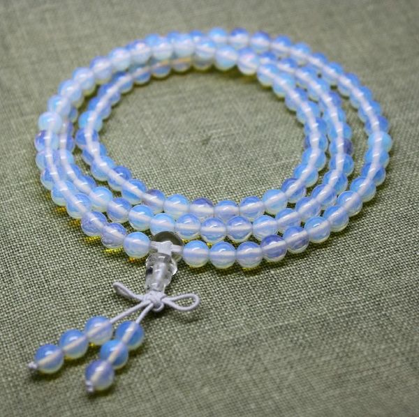 洋洋水晶 开光极品蛋白石108颗佛珠手链 女款 旺夫蓝光之石