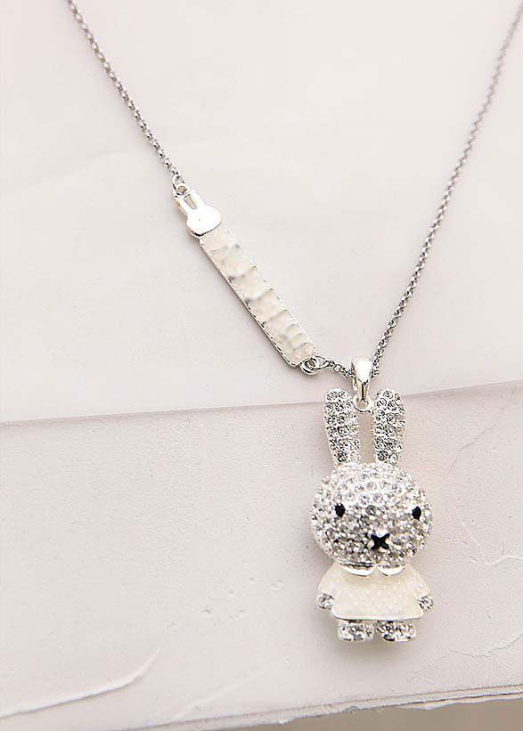 韩版 可爱 miffy长条 闪钻长耳朵兔子项链 毛衣链 8052 韩国饰品