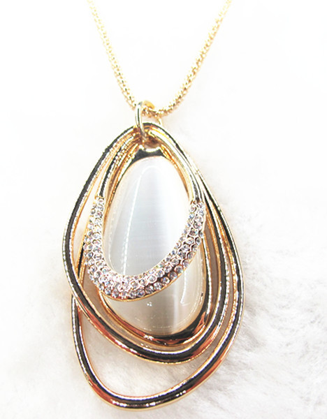 韩娜淑韩版宝贝 合金镶透明猫眼 电镀真金 长款毛衣链