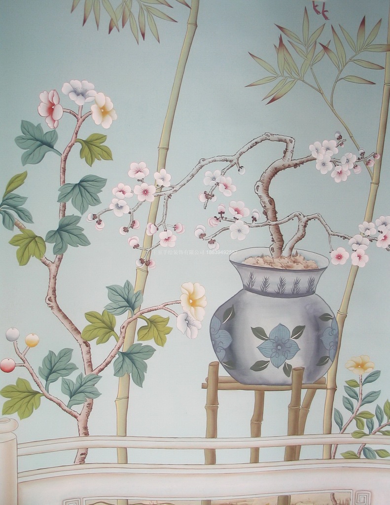 手绘墙画/定制 大型壁画 /高档软装 工笔花鸟墙纸