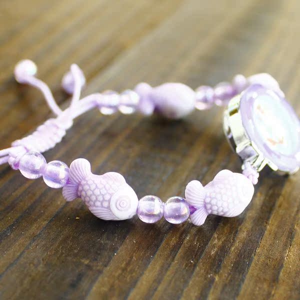 批发手表女 可爱吉祥陶泥鱼女士手链表编织石英表 女手链手表工厂