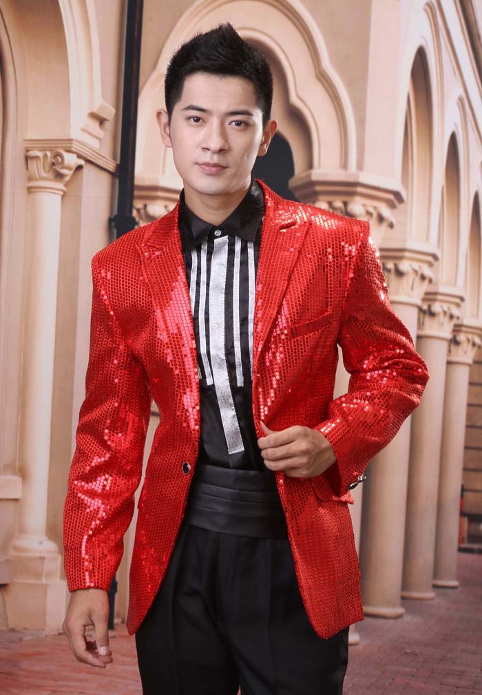 男士演出服 亮片主持服装 男司仪礼服男歌手演出服男士礼服图片_5