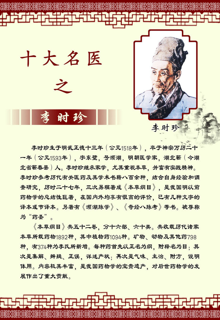 208海报办公装饰展板2109 中国十大名医之李时珍