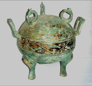 高仿青铜器 错金三足 双耳鼎 收藏馈赠礼品 家居摆件 工艺品