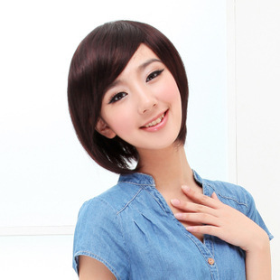 假发工厂 时尚bobo头 女生必备短发 斜刘海 模特实拍 81638斜