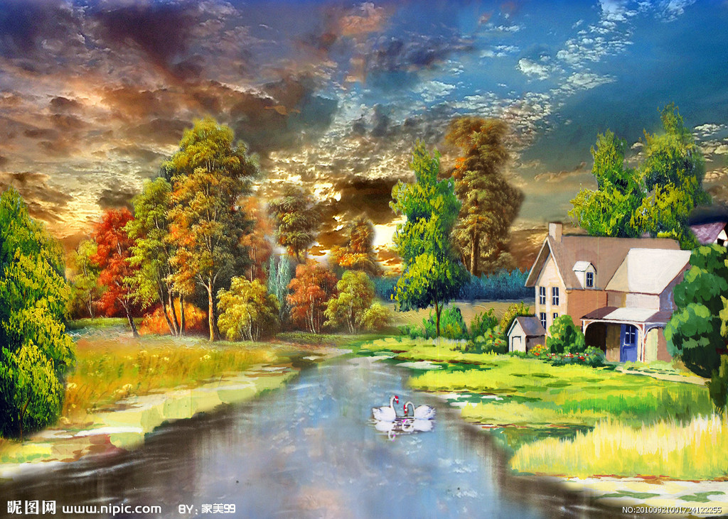 进口纯棉 十字绣套件 新款大幅 客厅风景画油画精图asx-12455