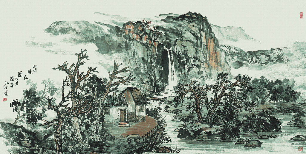 名家书画张法汀真迹纯手绘山水画 瀑喧松风外