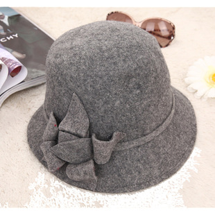 秋冬帽子俏皮圆顶羊绒羊毛翻边 毛呢圆帽羊毛小礼帽 女毡帽1