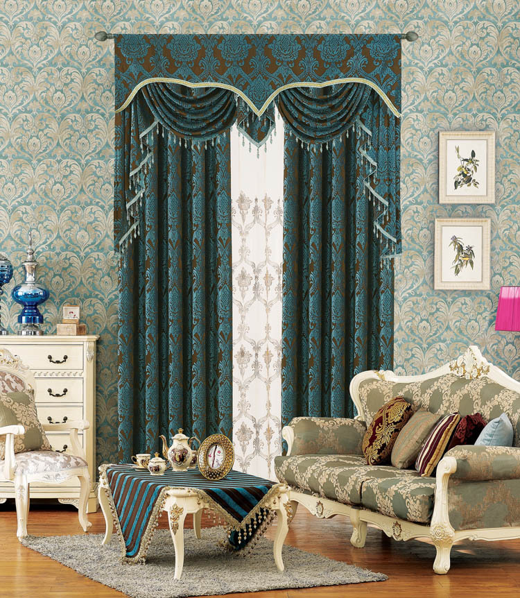 [5013]高档欧式雪尼尔提花双层窗帘 全遮光客厅卧室窗帘抱枕布料