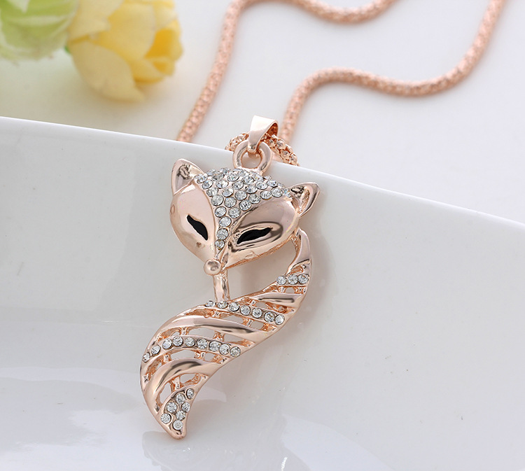 韩版复古饰品批发狐狸毛衣链项链批发 义乌饰品货源 厂家直供