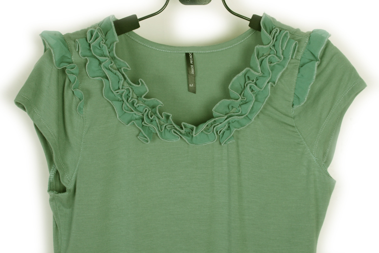 欧美外贸原单尾货 2013新款 木耳边圆领月牙袖女式t恤短袖