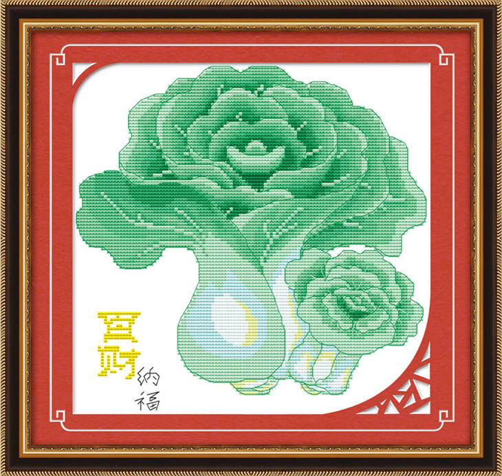 厂家批发精准100印花新款花草系列百财纳福十字绣批发