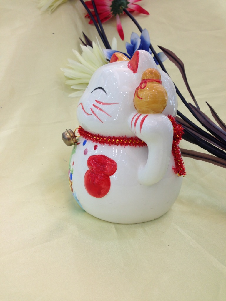 进宝招财猫储蓄罐(小)/陶瓷摆件/陶瓷存钱罐/陶瓷工艺品