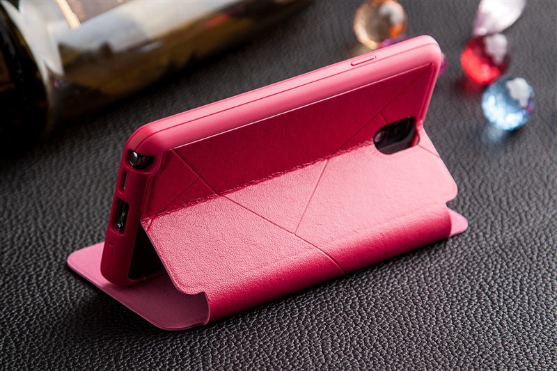 三星note3手机套 n9006手机壳 note3保护套 线条纹 智能开窗超薄