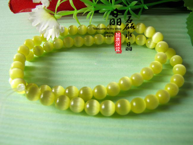 万晶达天然黄绿色猫眼石半成品圆珠 散珠 串珠 diy饰品配饰批发