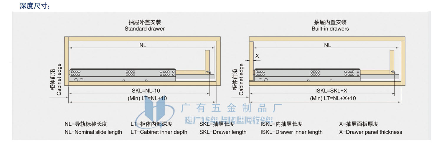 隐藏缓冲滑轨,16寸内藏式阻尼抽屉滑轨,适用家具,橱具抽屉使用