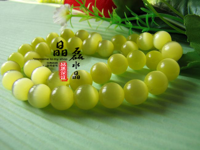 万晶达天然黄绿色猫眼石半成品圆珠 散珠 串珠 diy饰品配饰批发