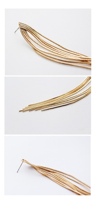 e0052徐静蕾同款镀金流线长流苏耳环 金属流苏铁流苏女长耳环