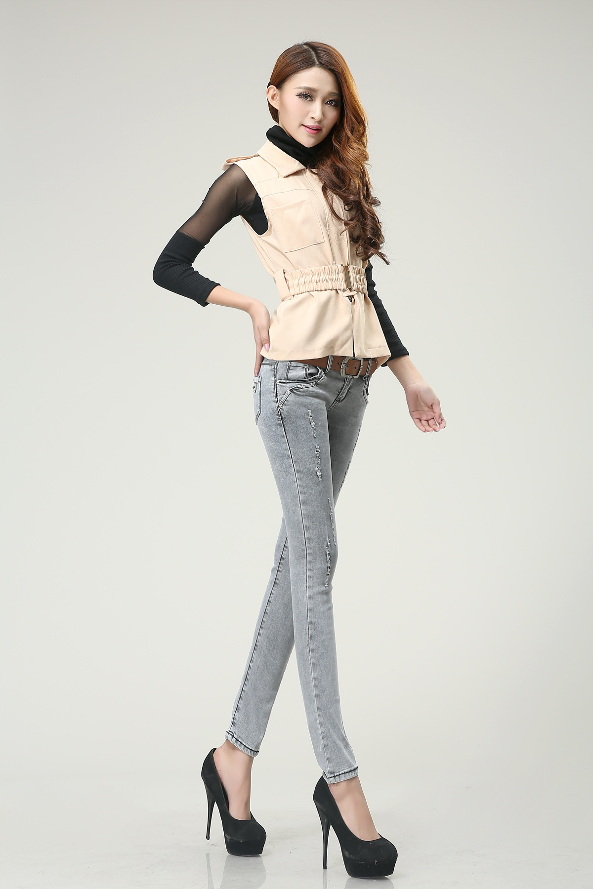 纯牛仔裤女长裤 韩版 显瘦