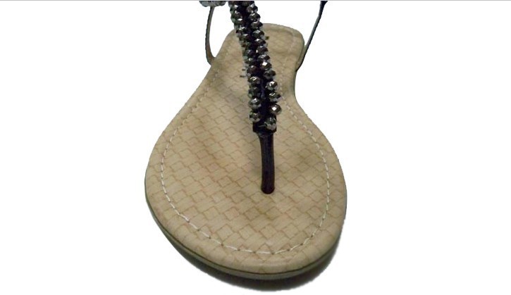 超显脚白 外贸原单 平底凉鞋串珠羊皮波希米亚风平跟夹脚夹趾凉鞋