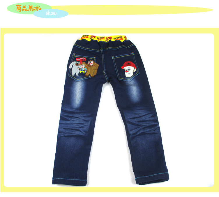 韩版修身儿童牛仔裤光头强图案熊出没印花男女童牛仔裤童裤批发