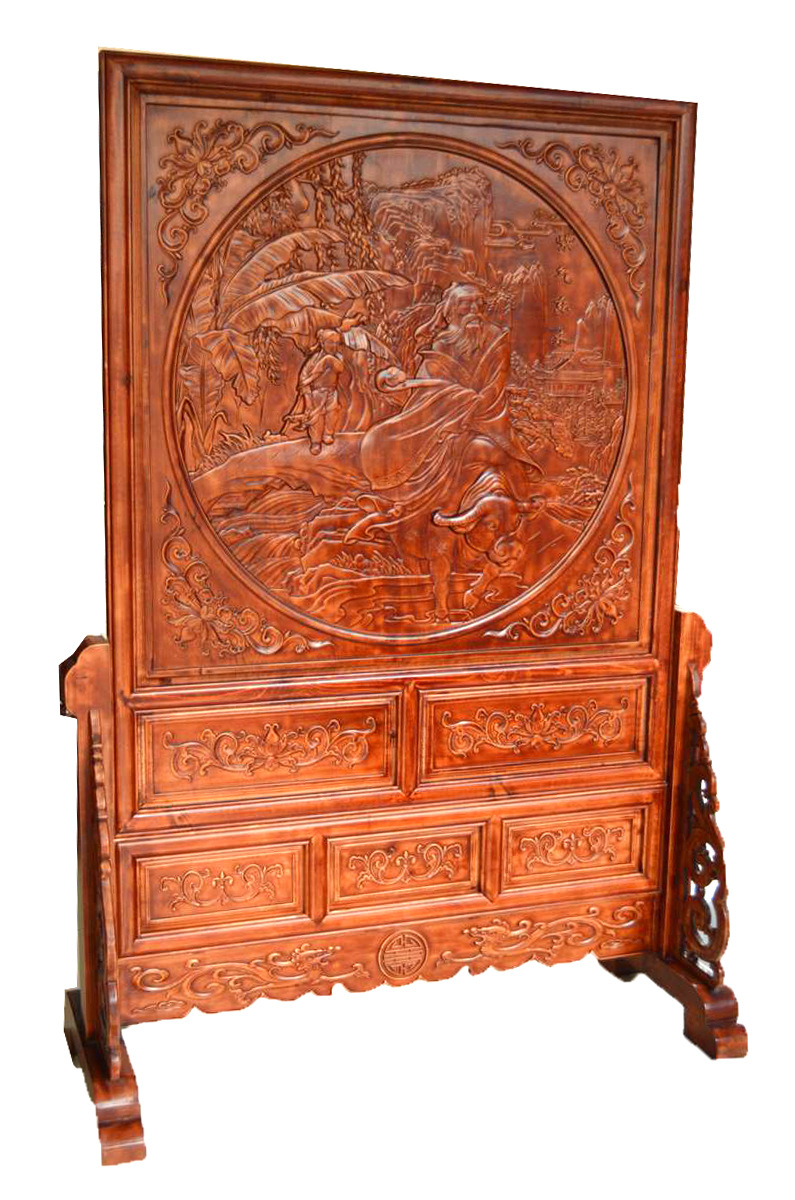 座屏 落地屏风花开富贵 玄关隔断 椴木插屏