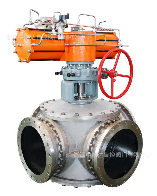 气动四通程控阀 气动阀门 四通球阀 手动球阀 执行器