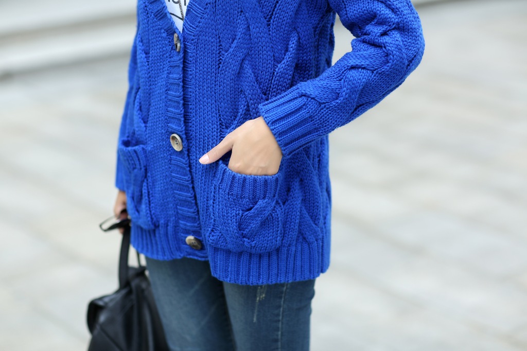 韩版复古秋冬棒针新款手工编织中长款宽松麻花毛衣开衫女针织外套