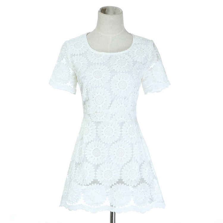 一件代发2013年春夏新款香欧根纱太阳花短袖连衣裙