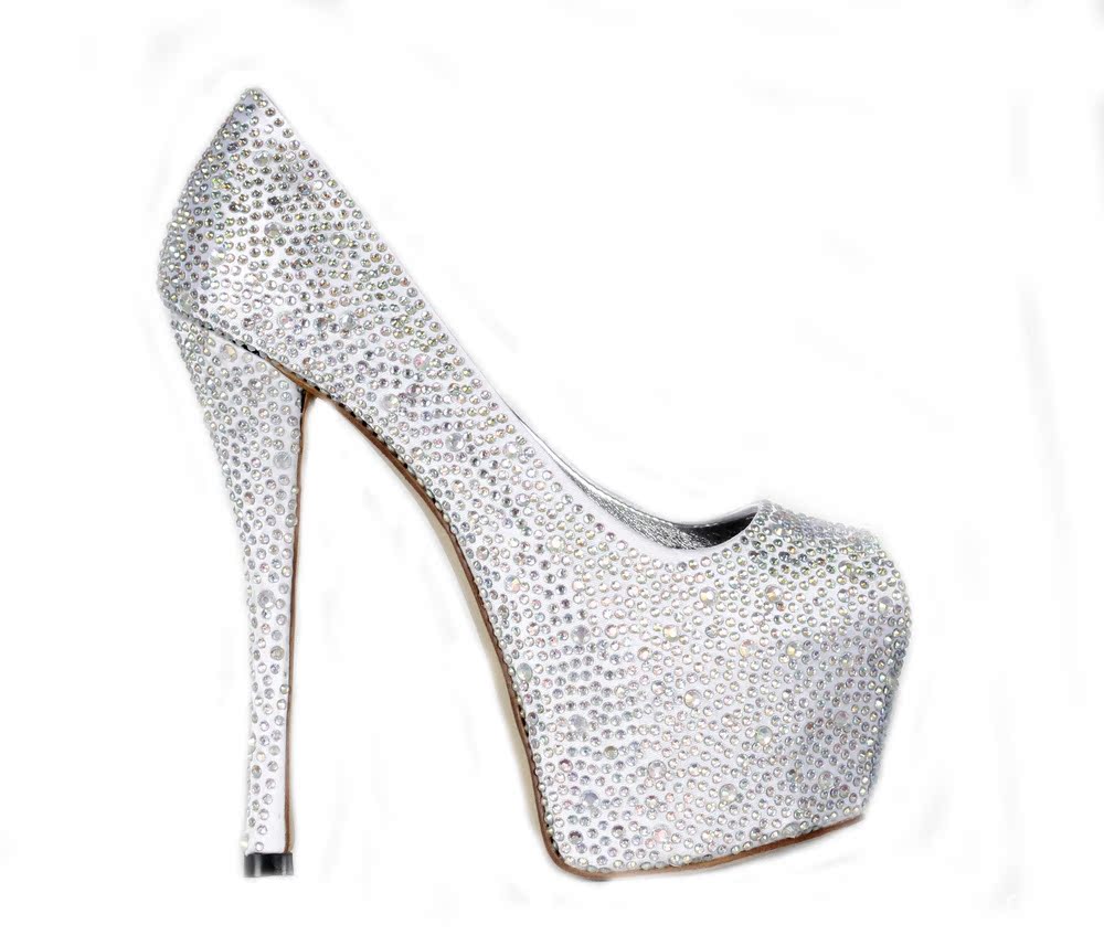 批发新款水钻婚鞋防水台超高跟水晶鞋性感彩钻舒适方头鱼嘴单鞋价格