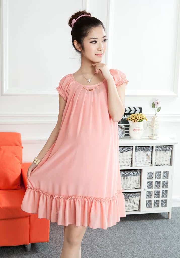 供应新款孕妇装夏装 优雅雪纺孕妇裙 宽松大码裙 淑女孕妇连衣裙31061