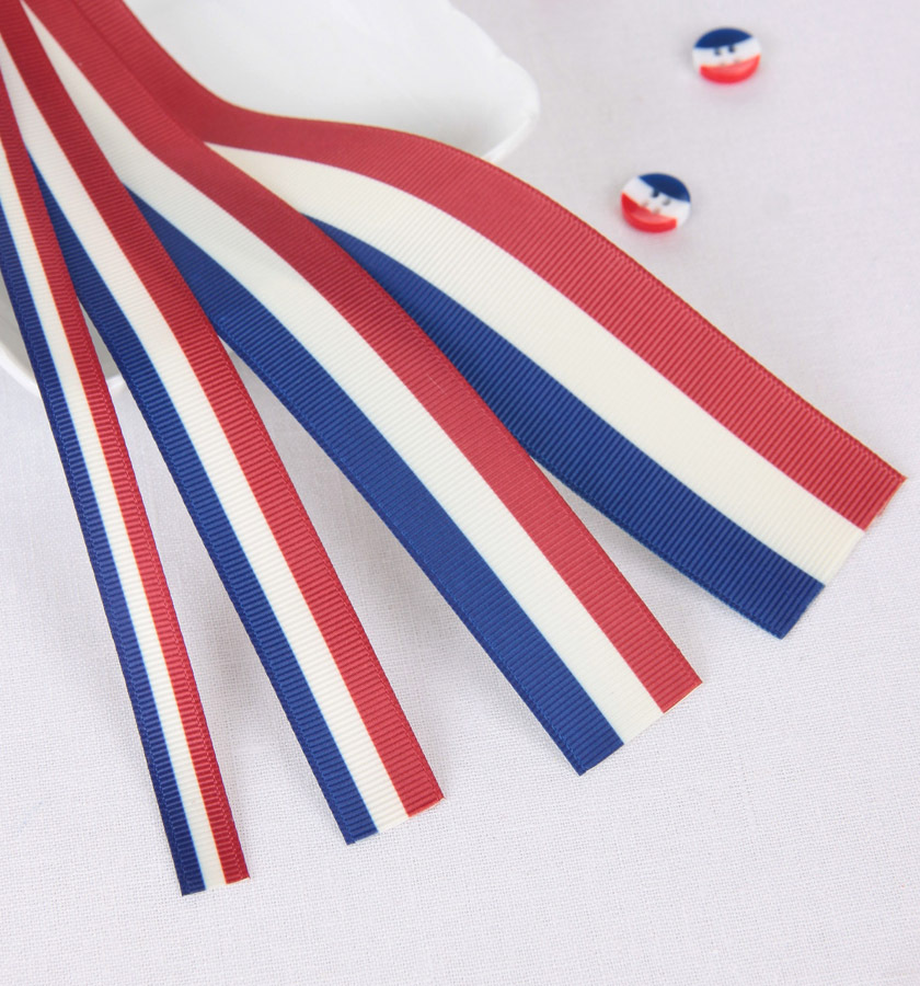 diy辅料 优质罗纹织带 英伦风红白蓝条纹 2.5cm 1cm两款可选
