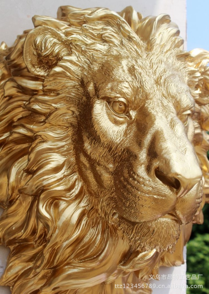 树脂工艺品 新款黄金狮子头挂壁家居装饰品 创意酒吧摆件 特价145