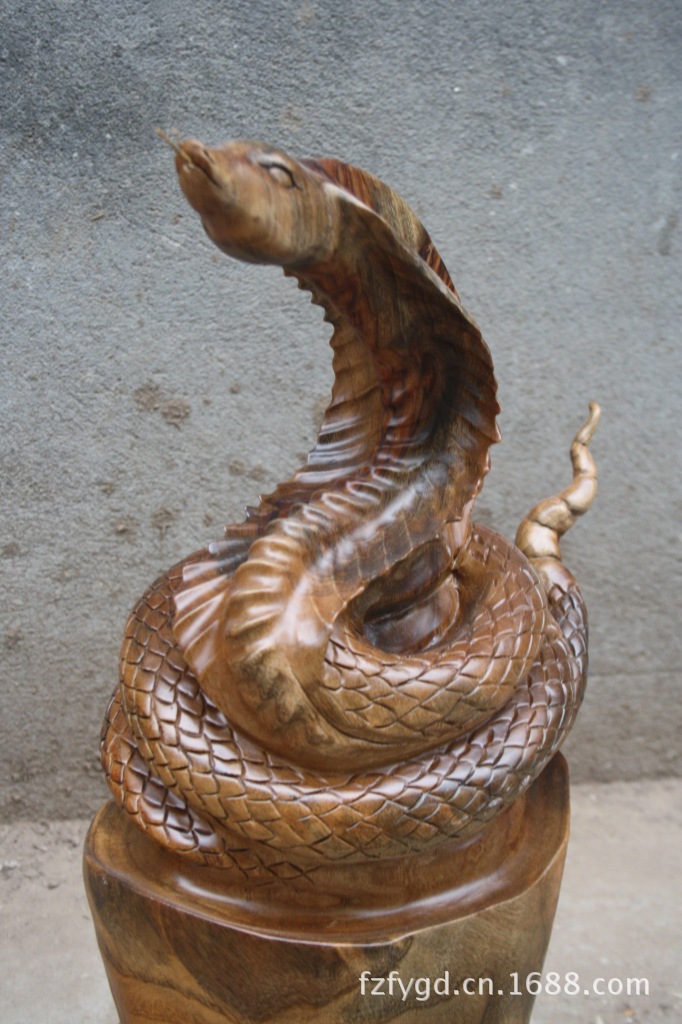 【佛缘】木雕根雕香樟木生肖蛇蛇年礼品家居饰品创意古玩摆件4368