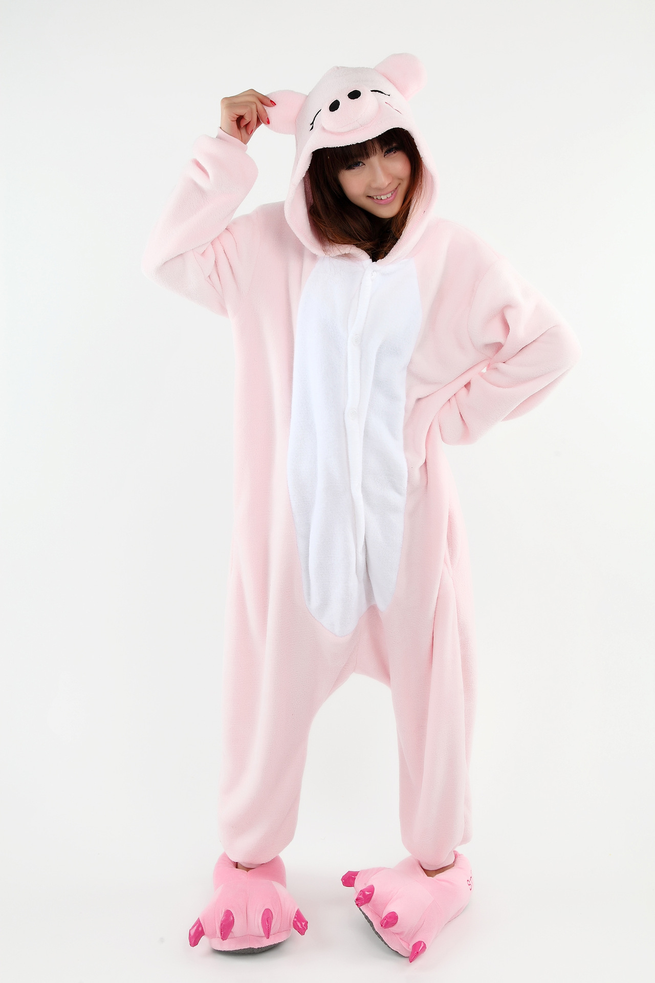 可爱连体粉色猪睡衣动物加厚珊瑚绒家居服直批发货代销加盟代理