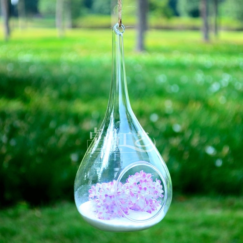 悬挂式透明玻璃花瓶 创意水滴型大号花瓶 欧式家居装饰 多肉花瓶