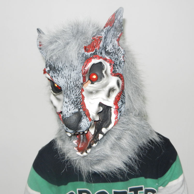 最新款恐怖狼头面具 化妆舞会 表演 全脸动物乳胶 厂家促销
