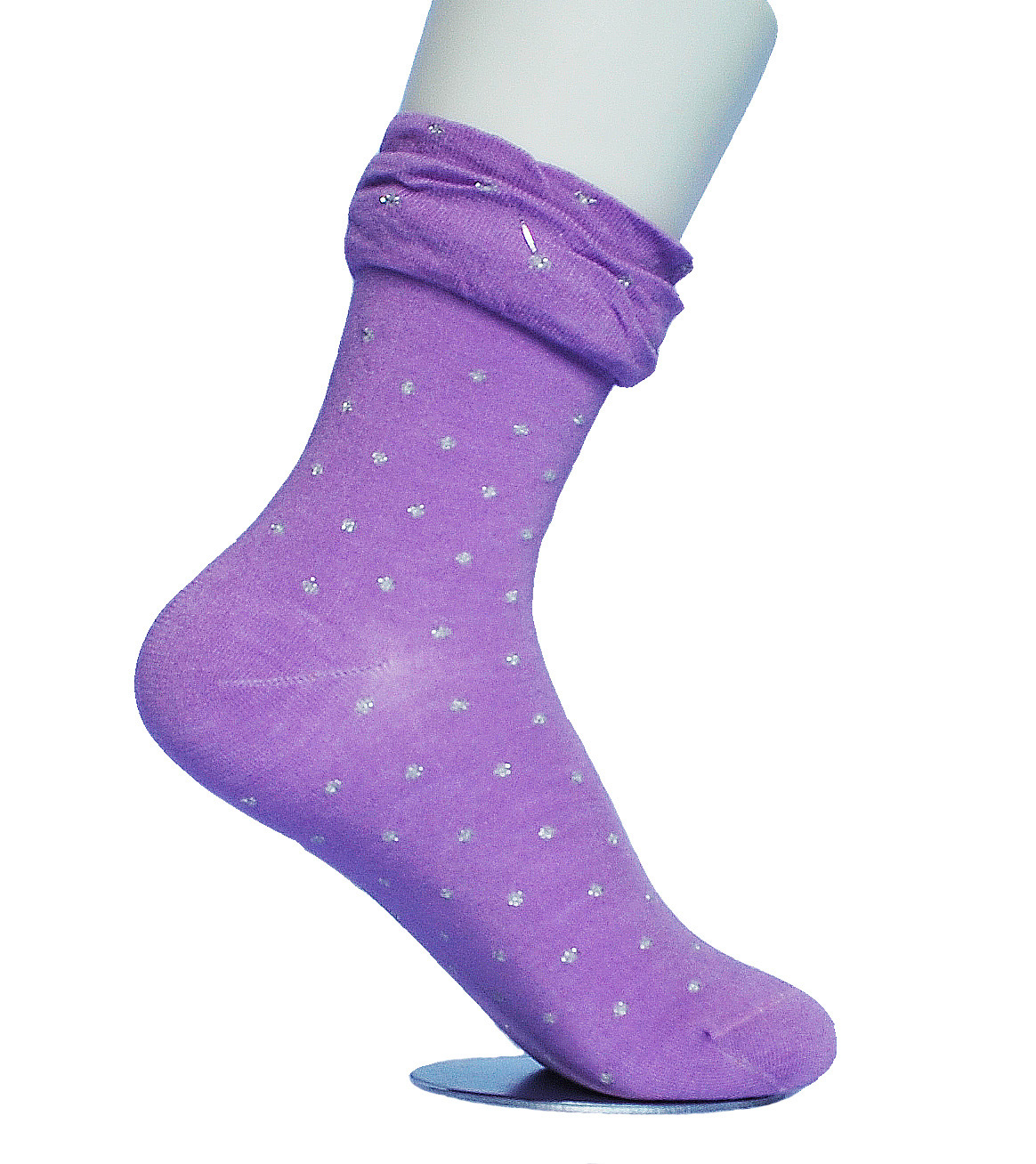 袜子 翻口金银丝点点女袜  货源类别:订货 颜色:浅灰,白色,黑色,紫色