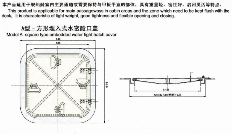 铝质埋入式水密舱口盖