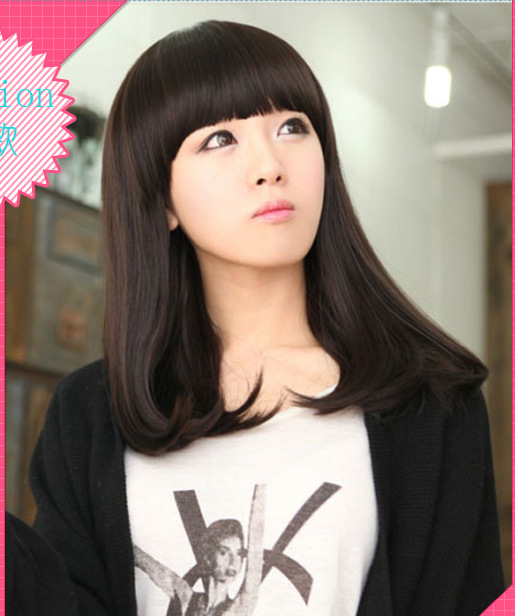 假发女长卷发新款长发 清新微卷中长发 齐刘海自然卷直发