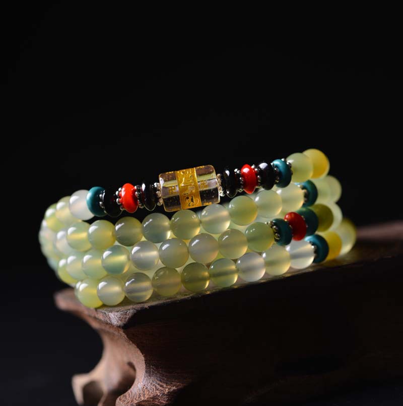 圣诞礼物 天然葡萄玉髓手链 多层佛珠手链转运保平安男女适用