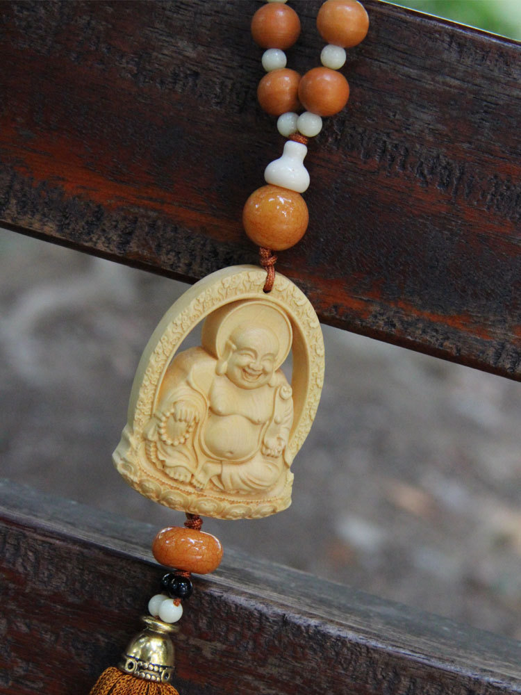 汽车挂件 黄杨木车挂 米勒佛车挂 汽车挂饰 木雕工艺品