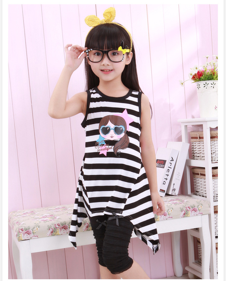 精明宝贝 童装女童夏装韩版背心学院燕子尾夏季儿童长背心大童装