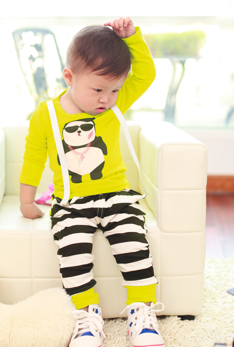 童套装批发 2014春季新款 韩版小童卡通图案趴趴熊口袋裤童装1179