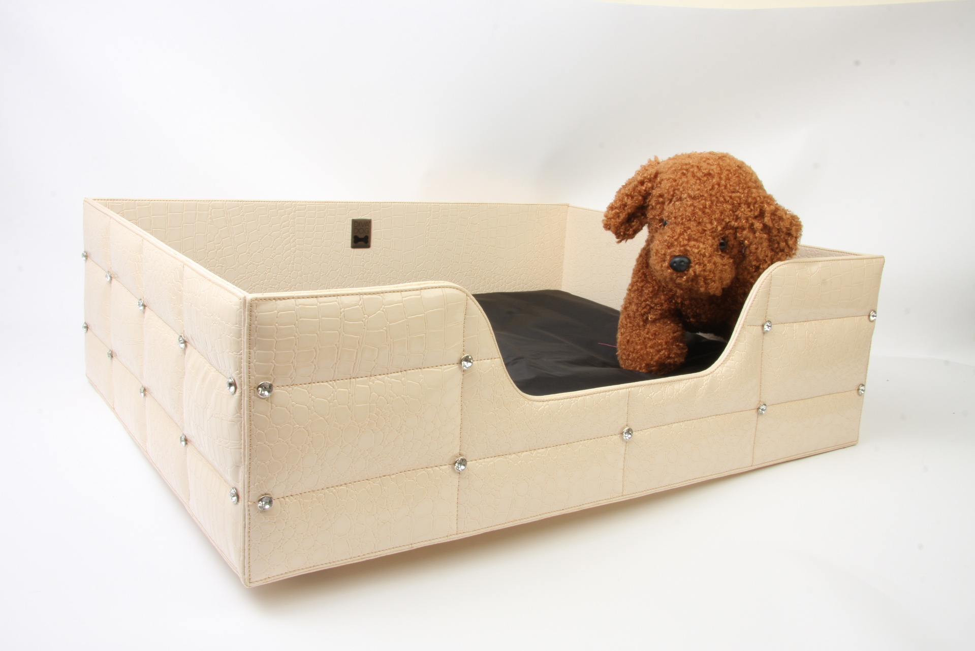 酷迪大仓divadog欧式睡床矩形钻饰mmrh白色鳄鱼花纹大号