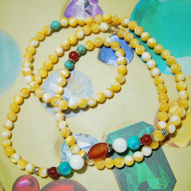 厂家供应批发122颗马蹄螺藏式佛珠首饰手环 直径6mm 四圈串珠手链