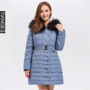 天歌2013时尚修身带帽毛领中长女款韩版羽绒服特价清仓批发-90%绒
